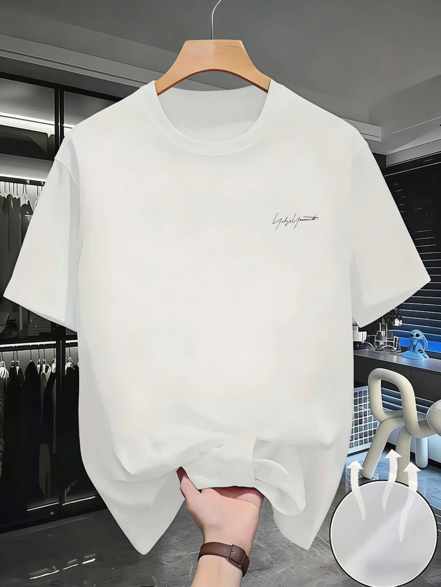 Casual Minimalist Style, Men's T-Shirt, Small Embroidered Letter Design, Summer Daily Wear, Gift for Boyfriend Or Husband - White