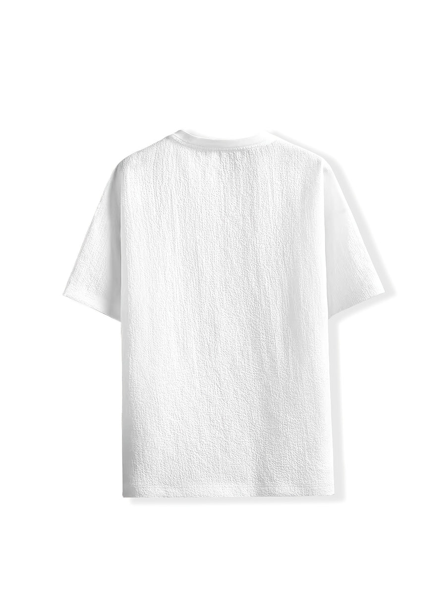 Men's Textured T-Shirt - Cool Summer Short Sleeve Top for Beach Vacation Travel, Fashionable Versatile Round Neck Tee, Soft Comfortable Breathable Quick-Dry Sport Casual Streetwear, Wrinkled Texture T-Shirt for Easy Natural Relaxed Style, Ideal as a - White