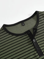 Men's Summer Short-Sleeve Color-Block Striped T-Shirt - Pea Green Color