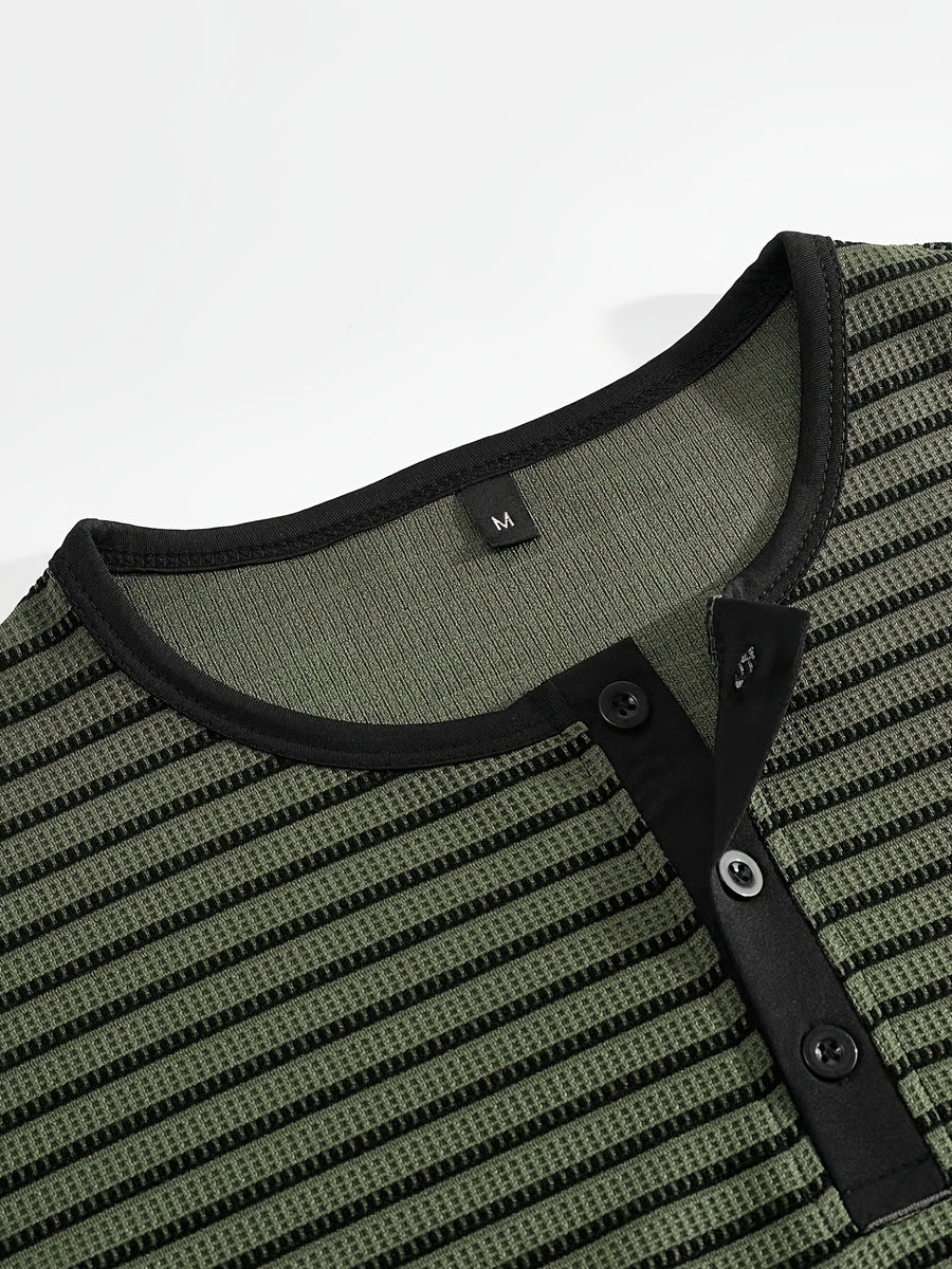 Men's Summer Short-Sleeve Color-Block Striped T-Shirt - Pea Green Color