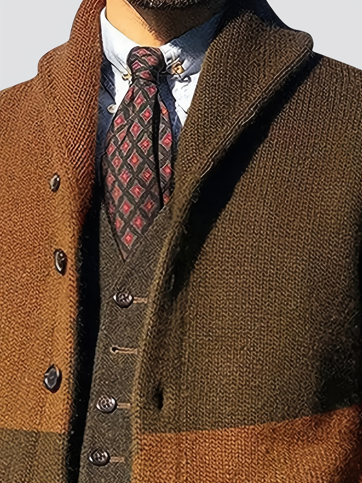 Men'S Elegant Patchwork Lapel Knit Cardigan, Unisex Color-Block Sweater Button-Up Jacket, Fashionable Casual Sweater for Men, Regular Fit for Spring And Autumn - ginger-colored