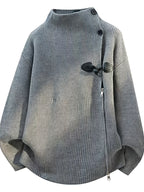 Halloween, Christmas, Thanksgiving, Pre-heat Single-pc Youth Men's Acrylic Knit Cardigan with Irregular Diagonal Zipper, Available in Red, Gray, and Black, Vintage Solid Color Stand-Up Collar Loose Fit Thickened Sweater Coat, Two Collar Style - Grey