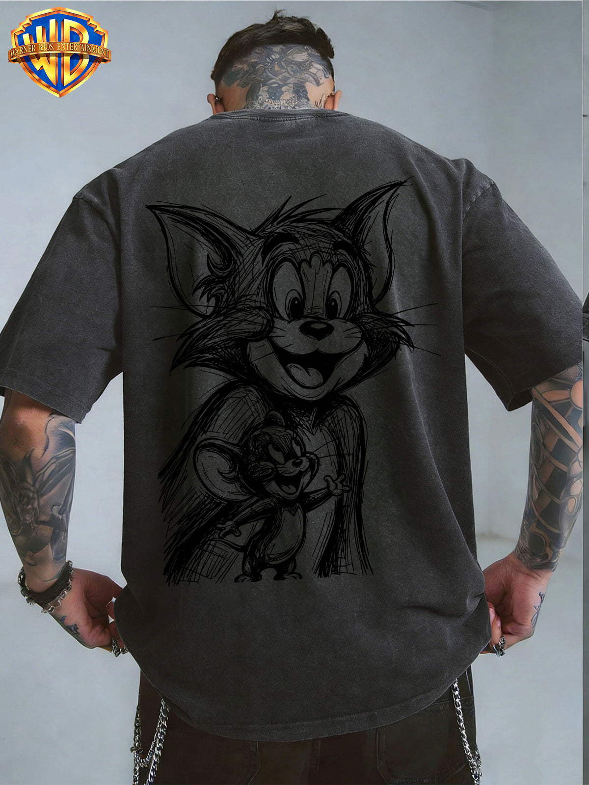 Officially Licensed Warner Bros. Classic Animation Graphic T-Shirt with Sketch-Style Print And Washed, Vintage-Look End; Versatile, Comfortable 100% Men'S Summer Tee Suitable for Outdoor Wear And Workouts - Black