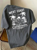 Men'S Casual T-Shirt, Fashionable Round Neck Short Sleeve, WEST COAST California Beach Surfing Pattern, All-Season Versatile, Durable Print Machine Washable Non-Fading, Commute, Streetwear, Campus, Couple Wear - Dark Gray