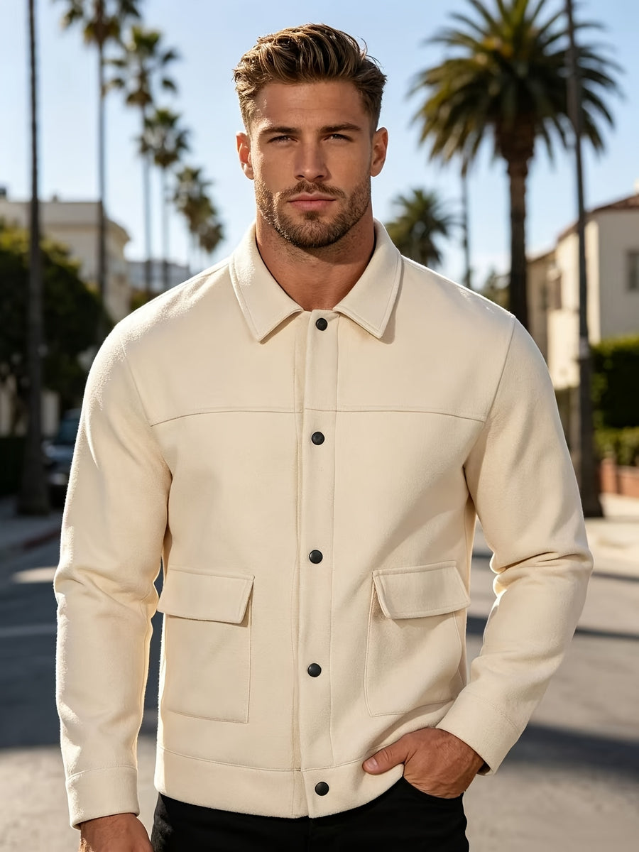 New Men's Solid Color Lapel Jacket, Autumn/Winter Casual Comfortable Outerwear, Versatile Workwear Style Trench Coat for Men - Apricot