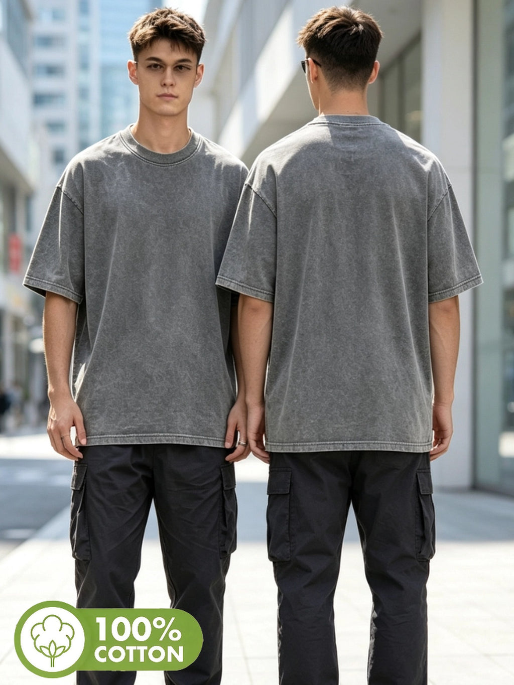 [Villa Joy Water OBM] Men'S Retro Washed Distressed Round Neck Short Sleeve T-Shirt, Loose Casual Heavyweight Basic Solid Color Short Sleeve Breathable Skin-Friendly All-Match Daily Commute Outerwear Inner Wear Men'S Top T-Shirt - Grey