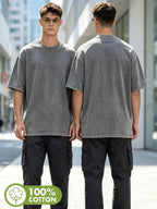 [Villa Joy Water OBM] Men'S Retro Washed Distressed Round Neck Short Sleeve T-Shirt, Loose Casual Heavyweight Basic Solid Color Short Sleeve Breathable Skin-Friendly All-Match Daily Commute Outerwear Inner Wear Men'S Top T-Shirt - Grey