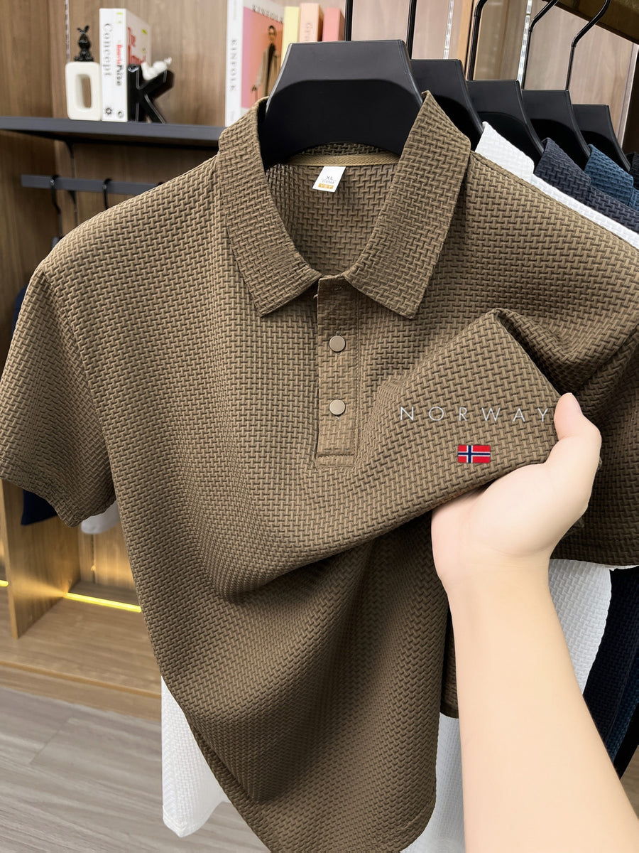 Men's Premium Summer Ice Sense Bubble Fabric Polo Shirt, Great Wall Grid Wrinkle Embossed Printed Short Sleeve Top, Multi Functional for Golf Fishing Camping Beach Swimming Turn Up Collar - Khaki