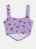 Fashion Cherry Print Cami Bodycon Short Vest Statement Backless Women'S Outerwear - Purple