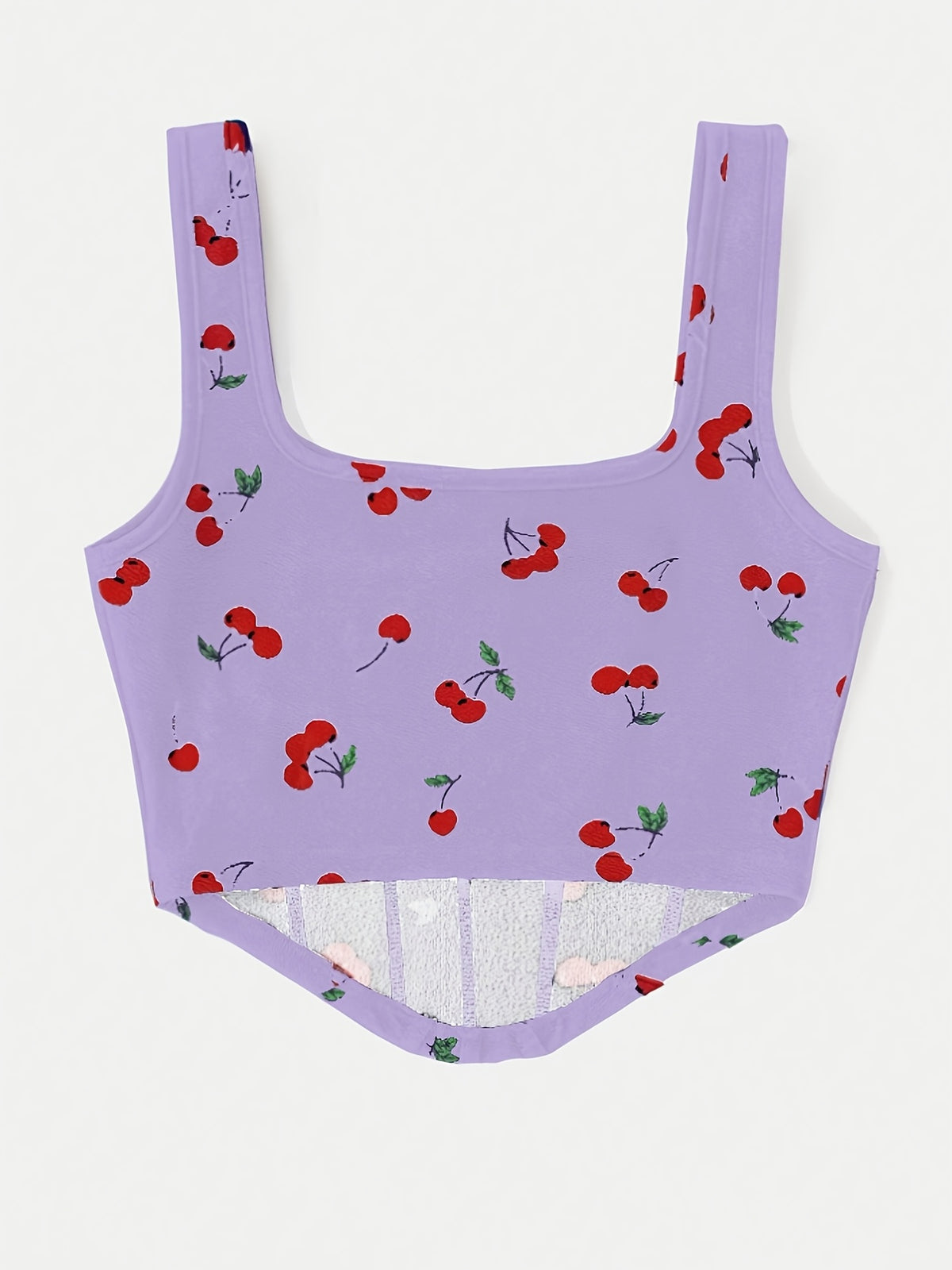 Fashion Cherry Print Cami Bodycon Short Vest Statement Backless Women'S Outerwear - Purple