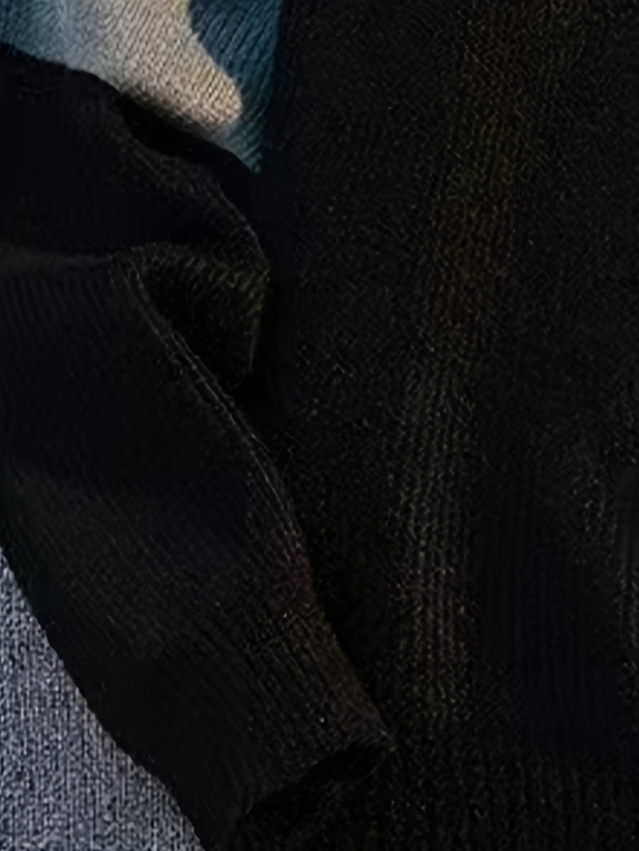 Men's Color Sweater - Soft Warm Round Neck Pullover Sweater Suitable for Autumn Winter, Casual Loose Fit Sweating Top with Color Blocking, Versatile for Layering for Office, Semi-Formal & Casual Attire - Black