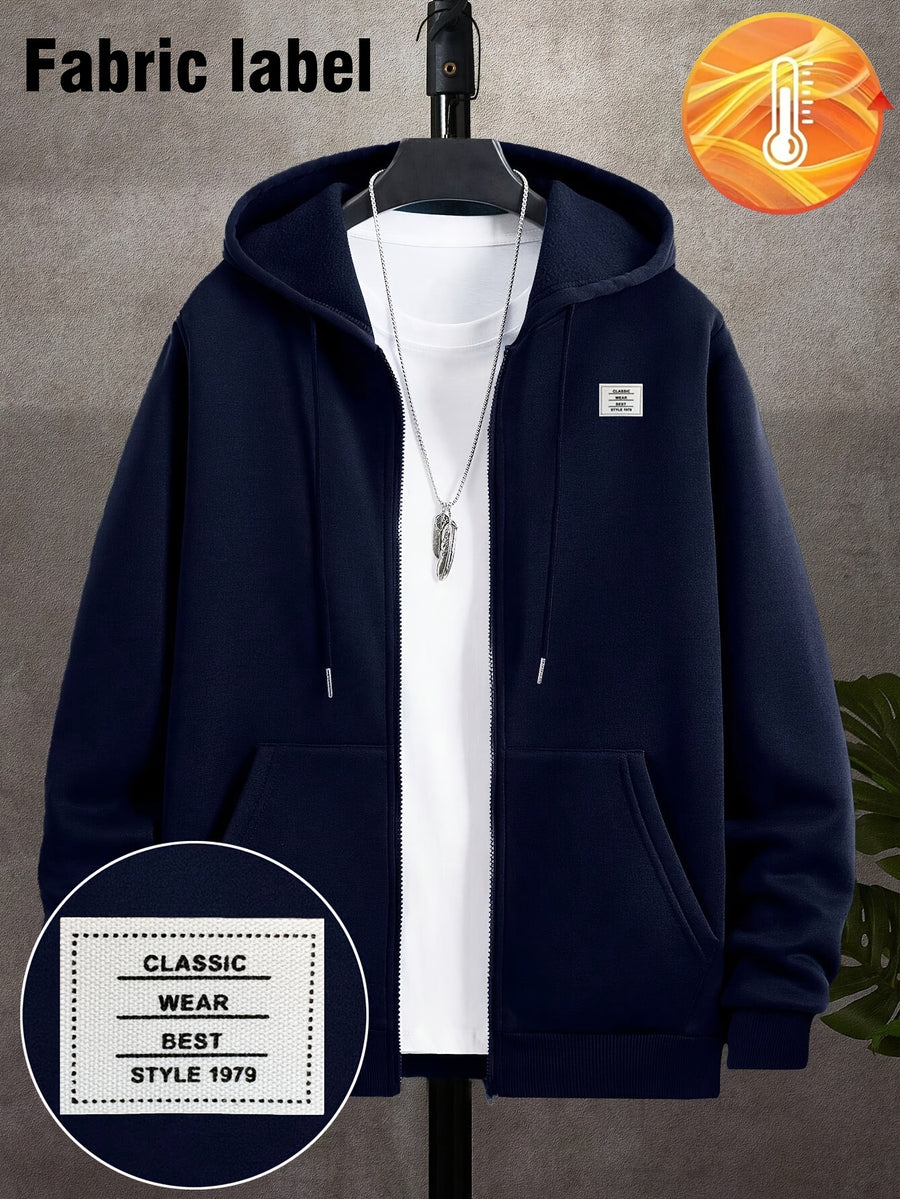 Men'S Solid Color Warm Fleece-Lined Zipper Sweatshirt, Global All-Season Factory Made Comfortable High Quality High Fit Rate Casual Men'S Sweatshirt - navy blue 1