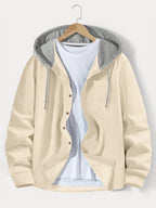 Men's Casual Hooded Jacket - Soft, Breathable Polyester with Button-Up Design & Pockets | Perfect for Spring, Fall & Outdoor Activities, Long Sleeve, Fashion, Daily, Leisure Style, Conventional Version - Khaki