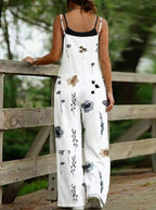 Ink Wash Floral Summer Loose Fit Wide-Leg Long Pants, Artistic Casual Versatile Women's Jumpsuit E0213 - Mixed colors
