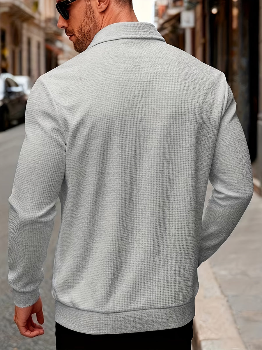 Men'S Casual Business Textured Lapel Jacket 2pcs Set, Easy Light Mature Business Style, Lapel Zipper Style with Side Pockets And Wrinkle-Resistant Stiff Suit, Middle-Aged Office Business Social Commuting Men'S Wear - Grey+Black
