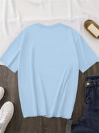 Women's Oversized Round Neck Short Sleeve T-Shirt - Blouse with - Letter Print (Suitable for Initial/ending Letters) - Loose Fit Casual & Elegant - Top - Machine Washable Comfortable Casual Attire for & Outfits - Sky Blue