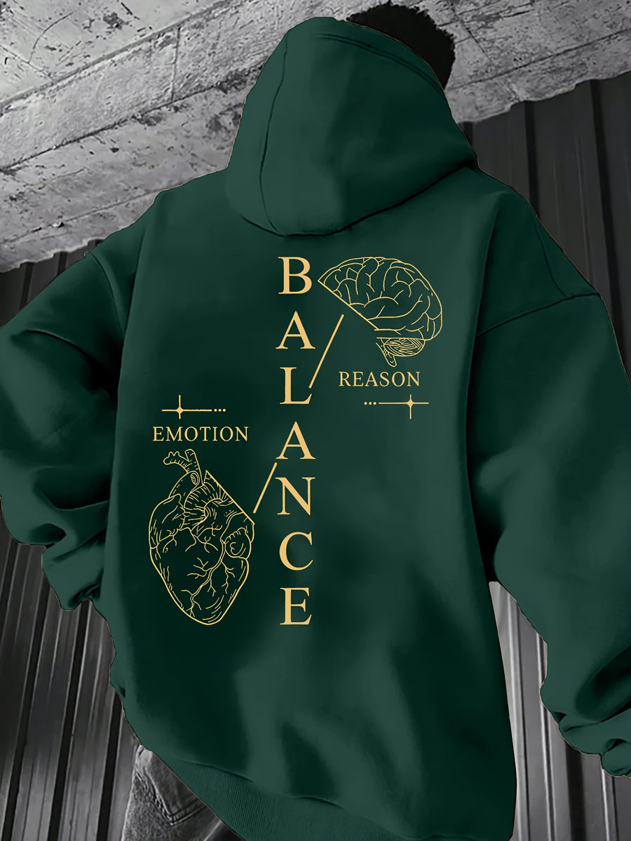 Men'S Autumn Winter Print Hooded Fleece Sweatshirt, Versatile Athletic Casual Loose Hooded Sweater - Green