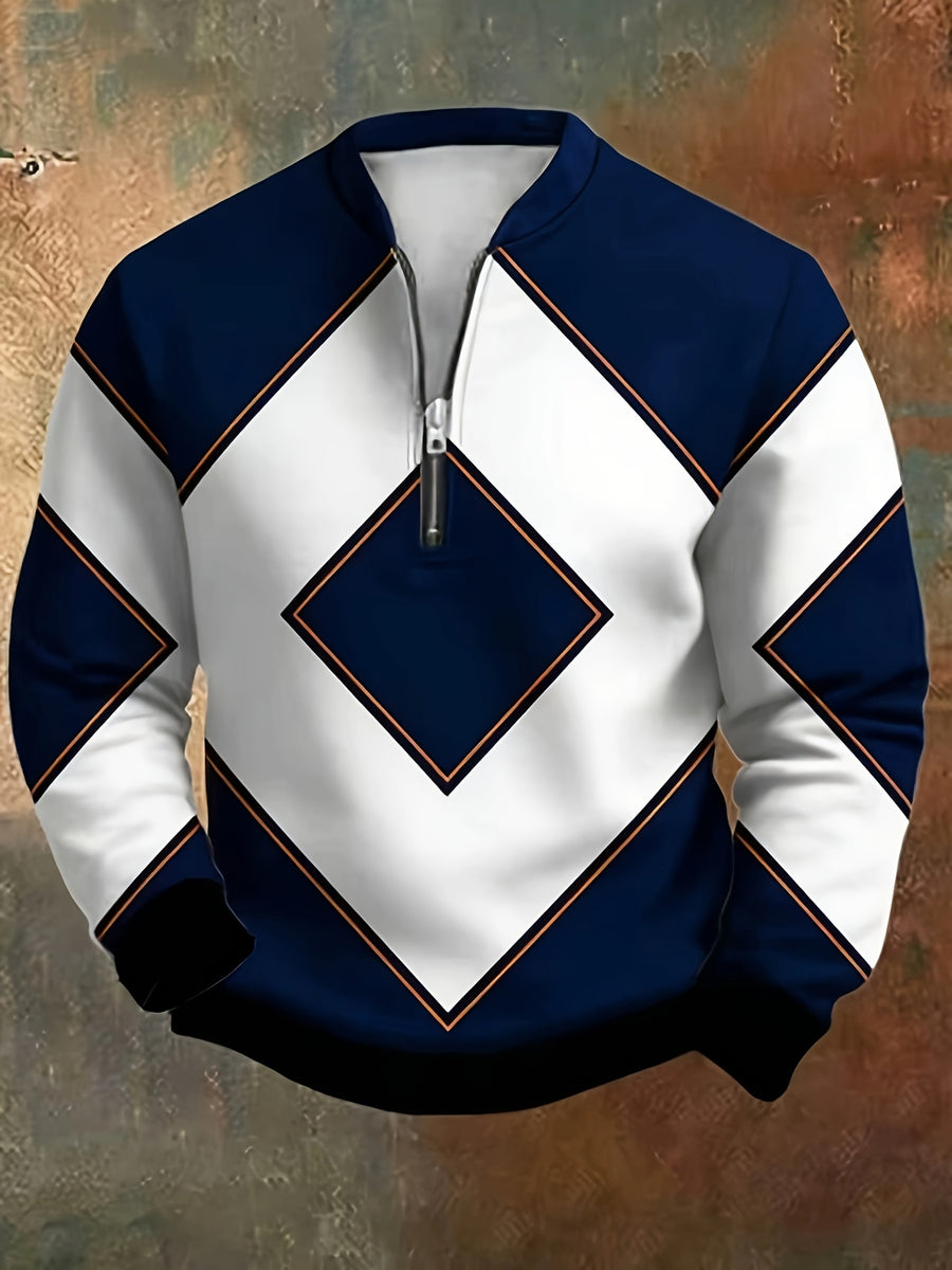 [Print Design - Not Textured] Men'S Long Sleeve Shirt Spring Autumn Men'S Stand Collar Half-Zip Shirt Stand Collar Polo Sweatshirt Fashion Print Sweatshirt Lightweight Casual All-Match Style - Multicolor 7