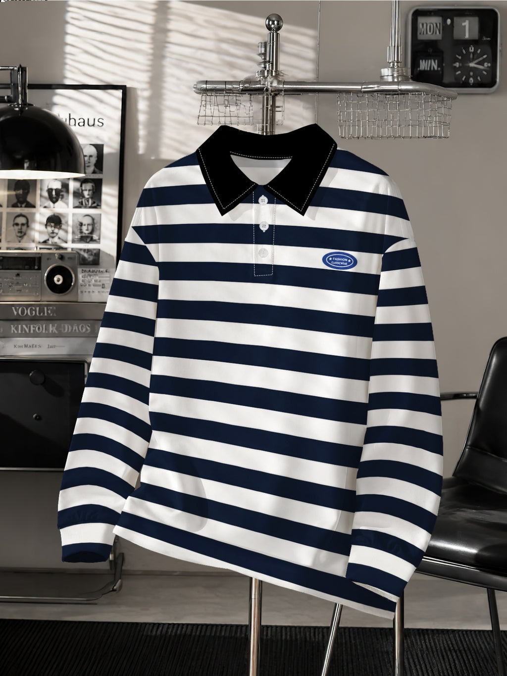 Men'S Fashion Lapel Striped Sweatshirt Spring New Casual Slim Long-Sleeve Top Trendy Versatile Sports Undershirt - Mixed colors