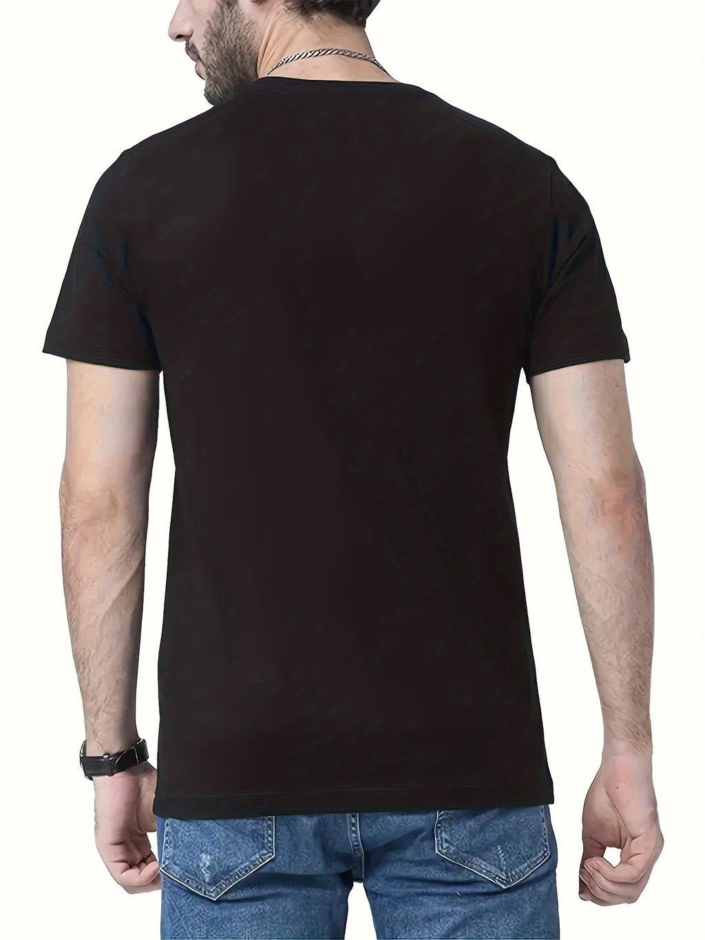Summer Men's Fashion Print Short Sleeve T-Shirt - Black