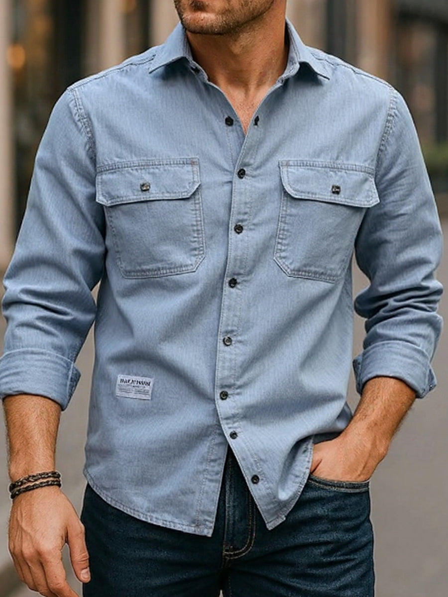 Men's Vintage Spring Denim Shirt, New Arrival Casual Loose-Fit Versatile Long-Sleeve Denim Top - N861-1