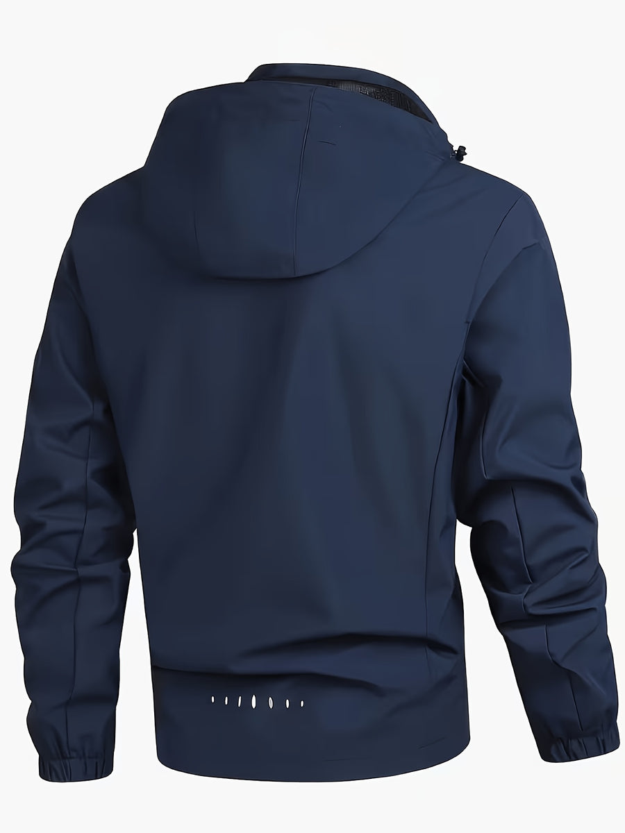 Spring and Autumn Outdoor Adventure Men's Windproof Sportswear, Wear-Resistant Wind-Resistant Jacket, Urban Cycling, Mountain Climbing, Hiking Zipper Outerwear Winter Clothes for Men - Navy Color