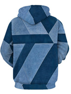 Men'S Long Sleeve Pullover Hoodie, Blue Geometric Color Block, Digital Print, Drawstring Hood Ribbed Cuffs Hem, Polyester, Casual, Daily Wear Weekend Outing, Spring Autumn - Mixed colors