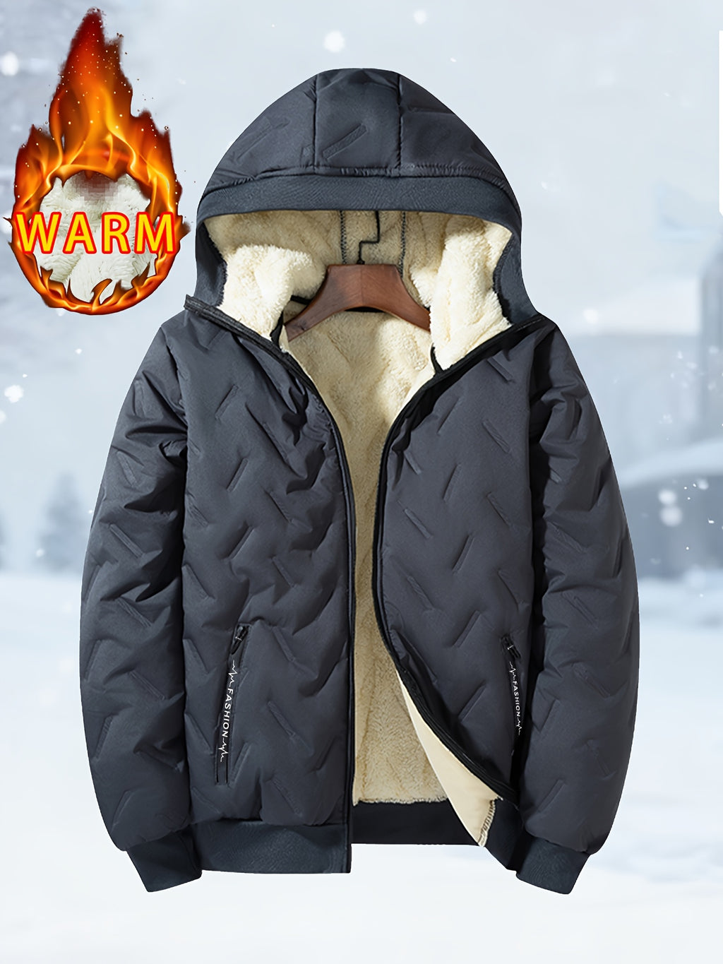 Pearson OBM Men's -Lined Hooded Jacket, Autumn/Winter Padded Coat, Fashionable and Warm Hooded Padded Coat, Warm Cardigan Jacket, Casual Sportswear Top, Trendy Men's Hooded Jacket - Grey