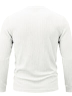 1pc Men's Casual Jacquard Henley Shirt, Autumn/Winter Stretchy Striped Jacquard Textured Fabric Long-Sleeve Polo Shirt, Outdoor Sports Versatile Base Layer Top - White