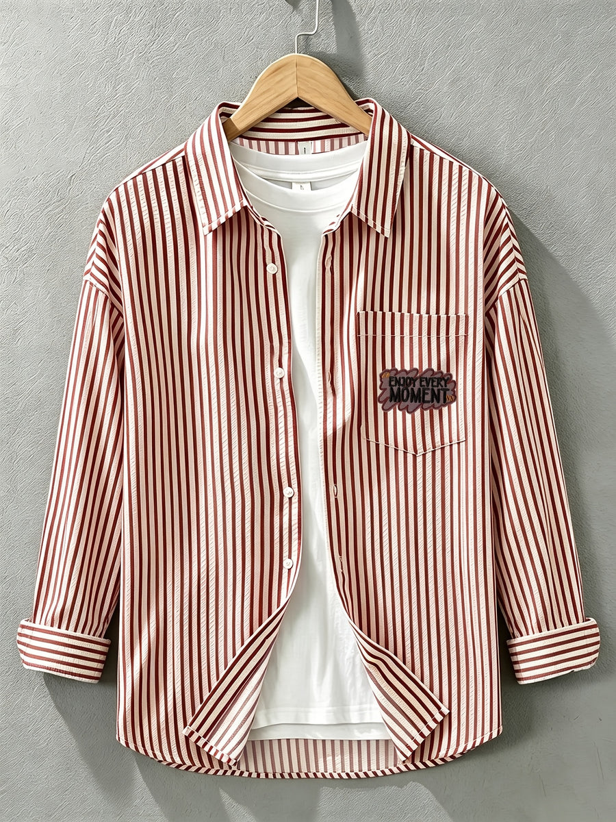 Spring/Autumn New Preppy Cool Fashion Niche Letter Print Long Sleeve Thin Relaxed Casual Shirt - Red 04ver