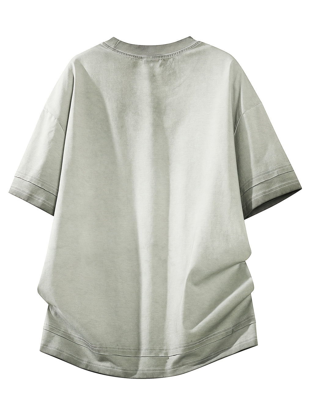 American-style Short-sleeve Men's Top, Featuring Gradient Fading and Distressed Effects, with a Fashionable Hem and Sleeve Patchwork Technique, Offering a Versatile Casual Streetwear Style - Light Green