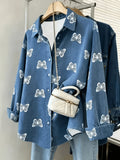 Women's Blue Butterfly Print Shirt Niannian - Blue