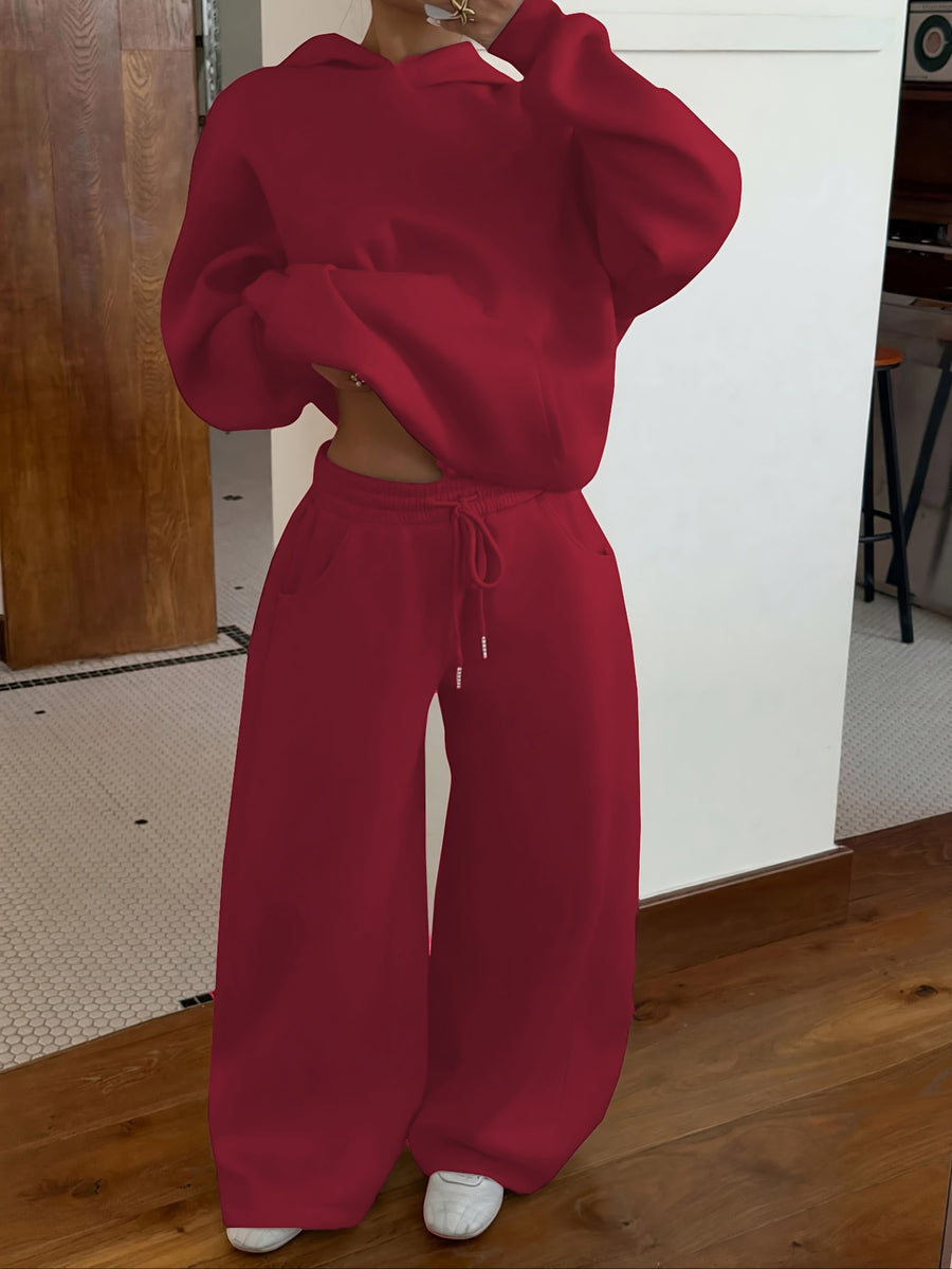 Women'S Fall Winter Athletic Sweatshirt And Long Pants Set, Top Loose Hooded Design, Bottom Loose Athletic Pants with Elastic Drawstring Waistband, Suitable for Outdoor Running, Gym Training, And Casual Home Wear, Comfortable And Non-Restrictive - Burgundy