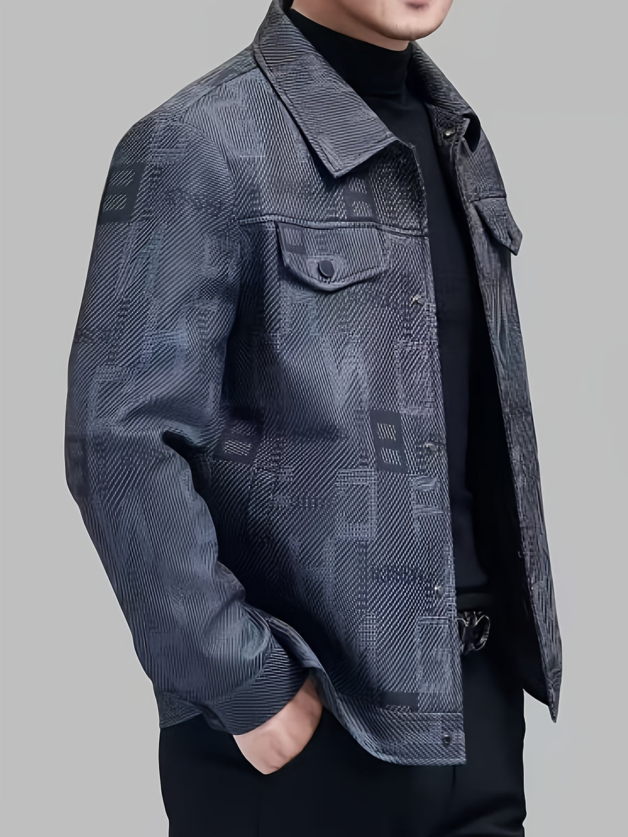 Men's Jacket PU Letter Print Outerwear Spring Autumn Winter - Sea Blue