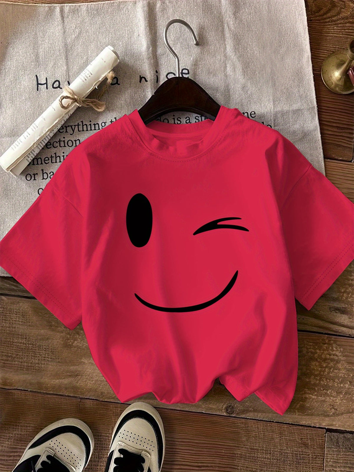 Graphic Print T-shirt, Short Sleeve Crew Neck Casual Top for Summer & Spring, Women's Clothing - Red