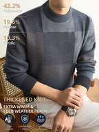 Men'S Autumn And Winter Knitted Pullover Sweater, Classic Crew Neck with Color-Block Geometric Design, Thick And Warm for Cold Weather, Ideal for Casual Wear, Outdoor Activities, Camping, Hiking, And Fishing, Gift for Dad Or Husband - Medium Gray