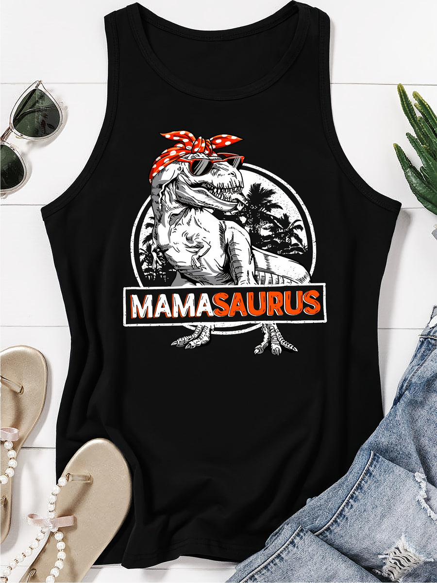 Graphic Print Tank Top, Sleeveless Casual Top For Summer & Spring, Women'S Clothing - Black