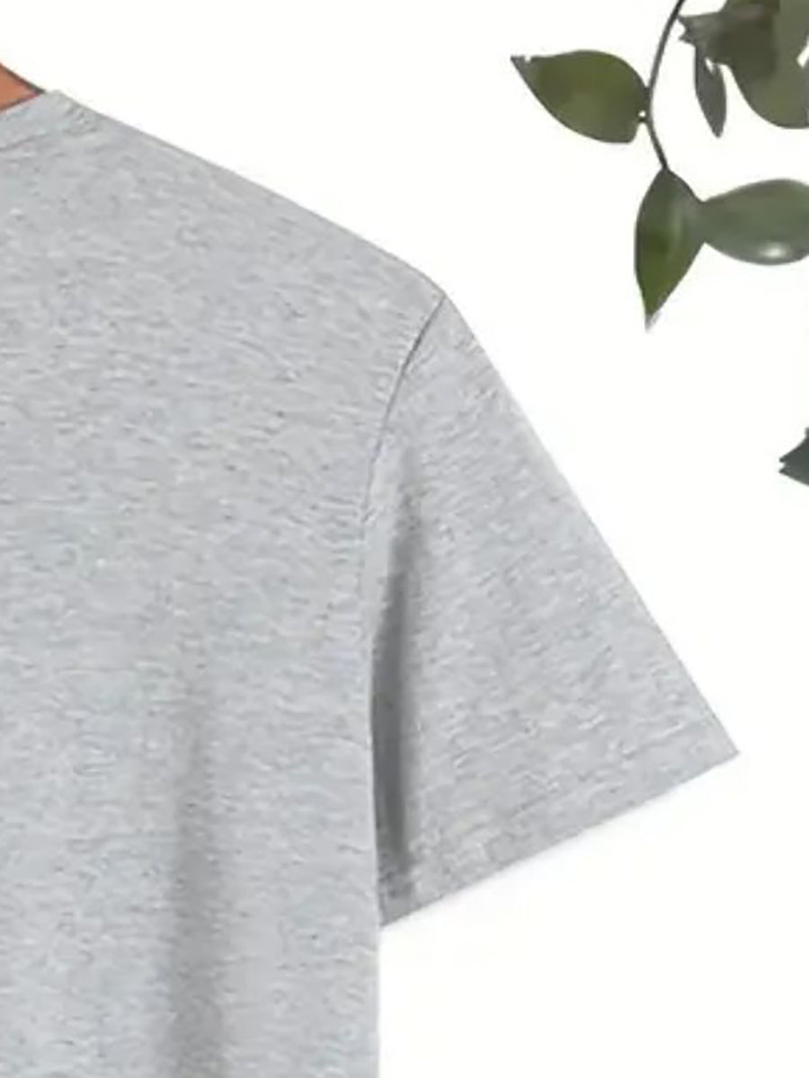 New Summer Men'S Casual T-Shirt with Ribbed Round Neck And Short Sleeves, Made from Knitted Fabric, Refreshing And Comfortable, Featuring Double-Sided Printing with a Red Horse Beer Design, Perfect for Outdoor Activities - Grey