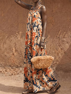 Women'S Tie-Dye Printed Wide Strap Sleeveless Jumpsuit, Back Neck Tie Wide-Leg Pants for Vacation - Mixed colors