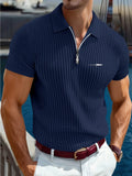 Men'S Summer Casual Polo Shirt Outdoor Sports Print Short Sleeve Top - Navy Color