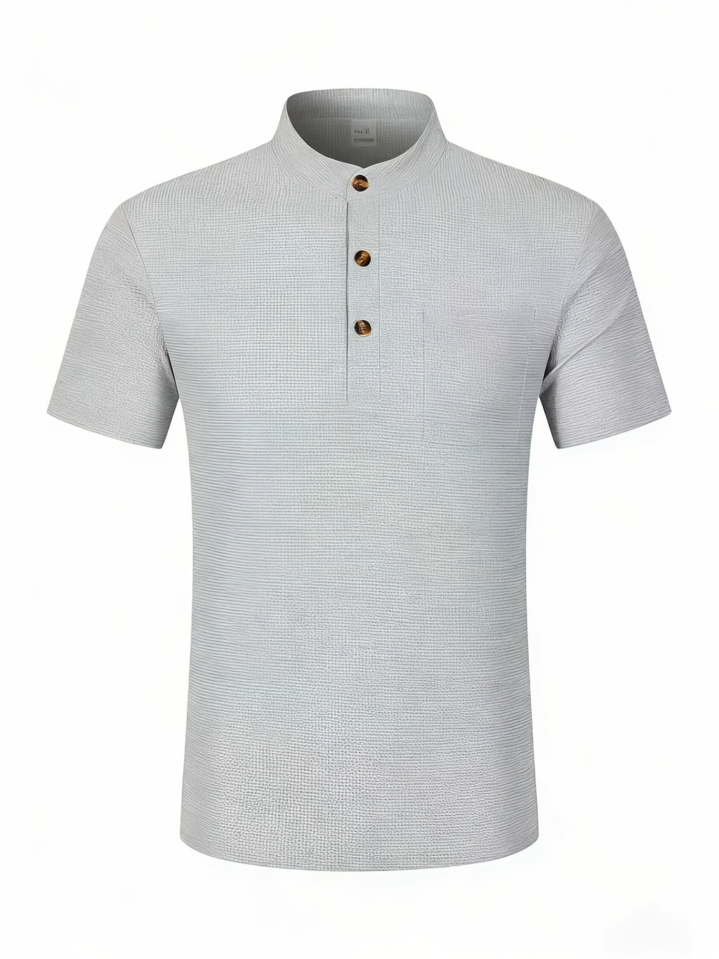 Men's Solid Color Patchwork T-Shirt, Simple and Elegant with a Vintage Button Design, Comfortable to Wear. Suitable for Spring, Summer, Home, Outings, and Travel Occasions, Showcasing a New Casual and Business Style - Grey