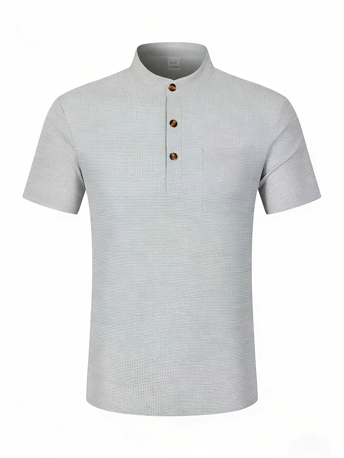 Men's Solid Color Patchwork T-Shirt, Simple and Elegant with a Vintage Button Design, Comfortable to Wear. Suitable for Spring, Summer, Home, Outings, and Travel Occasions, Showcasing a New Casual and Business Style - Grey