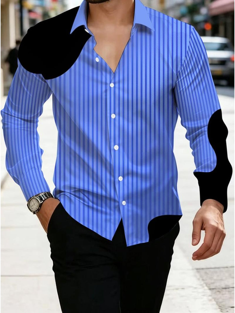 Men's Casual Long-Sleeve Shirt, Available in Multiple Sizes, Stylish Striped Design, Suitable for Daily Wear & Office - Mixed colors