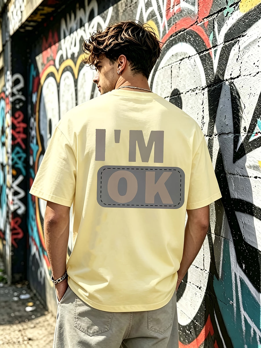 2026 Premium Pure Letter Print Short Sleeve T-Shirt for Men, Summer Loose Fit Versatile Stylish Top - Yellowish-brown