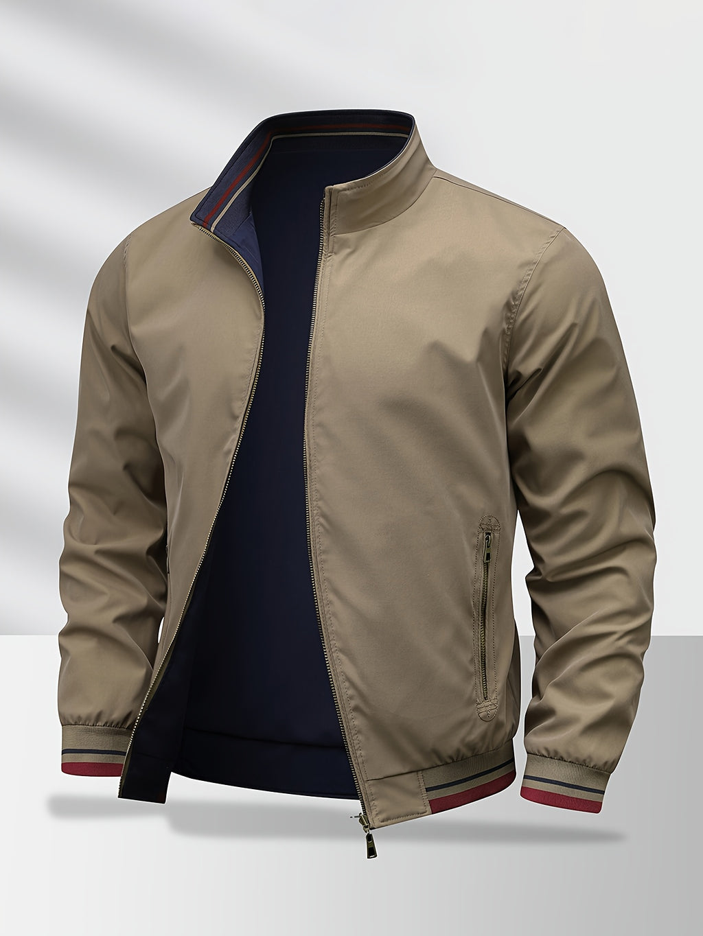 Men'S Jacket, Business Commute Biker Casual Flight Jacket, Casual Sports All-Match Jacket, Perfect Gift for Halloween, Christmas, And Valentine'S Day, Ideal Present - Khaki