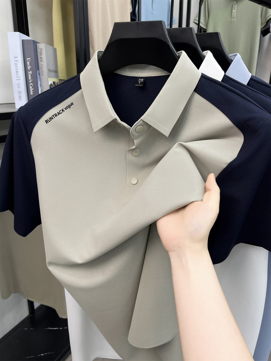 TSWX Men's Short-Sleeve Lapel Polo Shirt - Breathable Business Casual T-Shirt with Lapel Collar, Contrast Color Suitable for Summer, Office & Semi-Formal Wear, Minimalist, Hand Washable, Non- for - Apricot