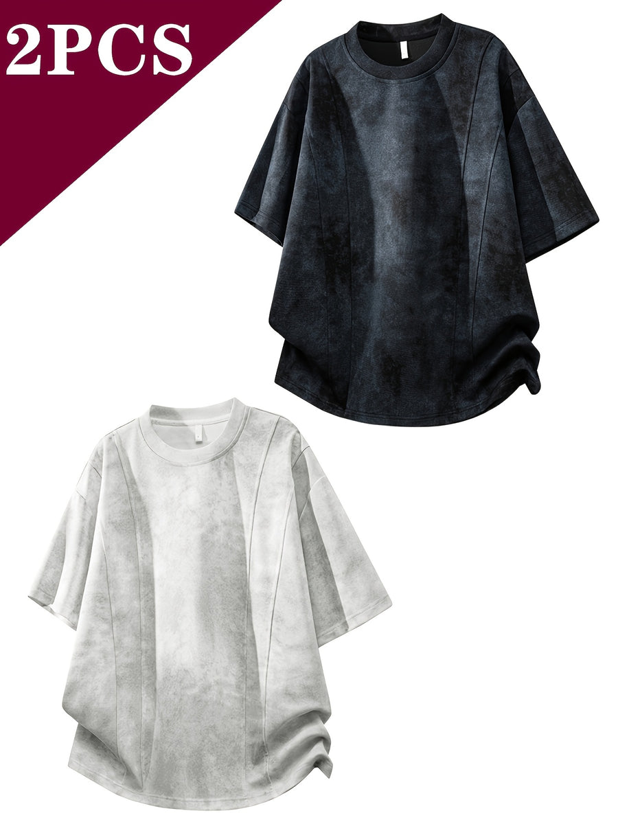Men's Casual Style 2pcs Affordable Fashion Outdoor Sports Daily Commuting Versatile Top - White+black