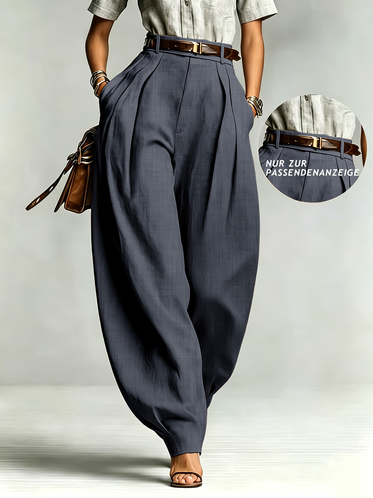 Commuter Fashion Solid Color Pocket Loose Women'S High-Waist Slim Trousers - Dark Gray