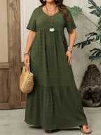 Plus Size - Plus Size - Plus Size Women'S Short Sleeve Maxi Dress, Suitable for Spring And Summer Women'S Clothing - Dark Green
