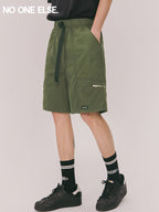 NO ONE ELSE Zipper Pocket Casual Shorts for Men and Women, Summer Elastic Waistband Wide-Leg Pants - Army Green